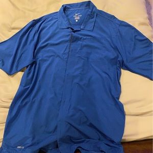 NIKE Dri Fit Electric Royal Blue Large Button Down Casual Polo Collar